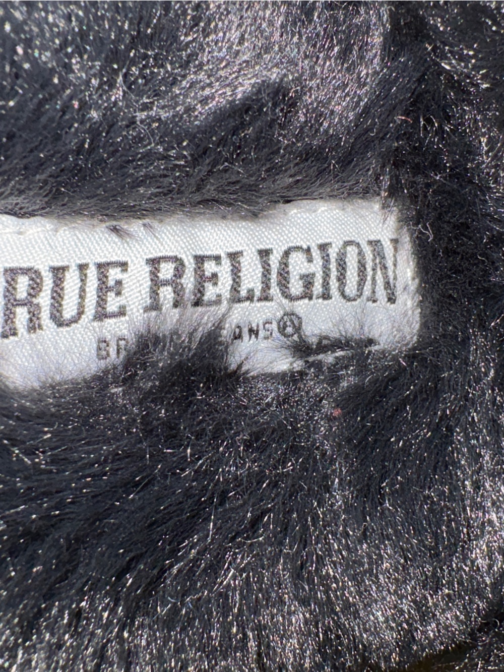 True Religion Black Faux Fur Crystal-Embellished Slip-On Slippers - Picture 4 of 5